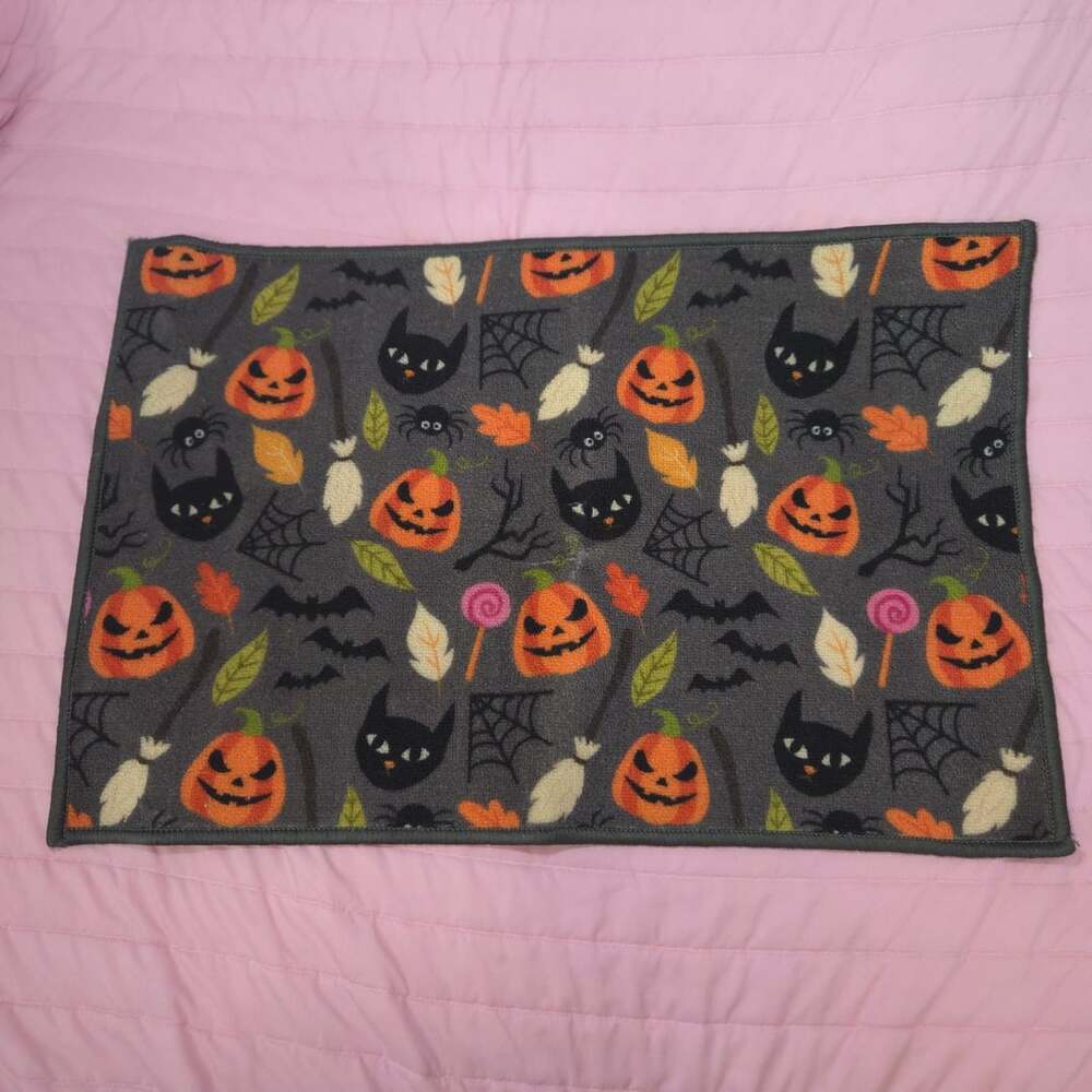 Halloween Pumpkin Black Cat Spider Web Fleece Area Rug Mat